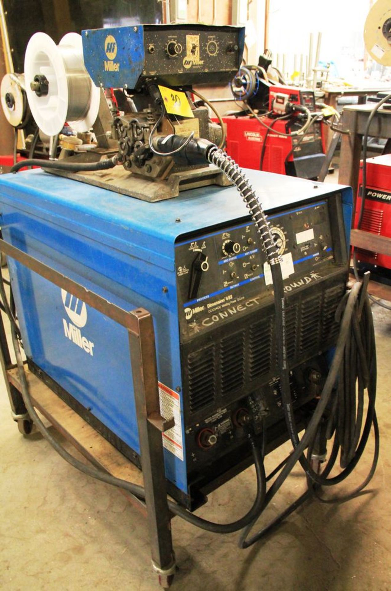 MILLER DIMENSION 452 ELECTRIC WELDER, DIGITAL READ-OUT, MILLER S-54E WIRE FEEDER MOUNTED ON CART, - Image 2 of 3