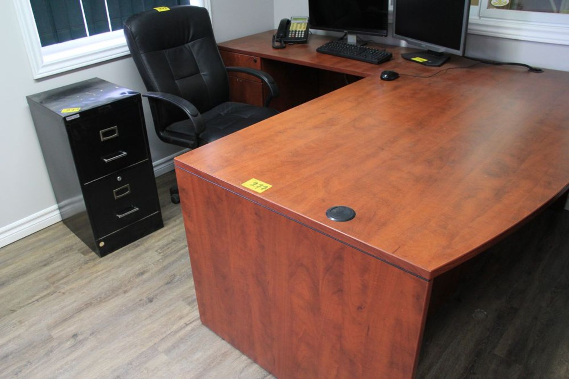 L SHAPED DESK, FILING CABINET, CHAIR, SOFA