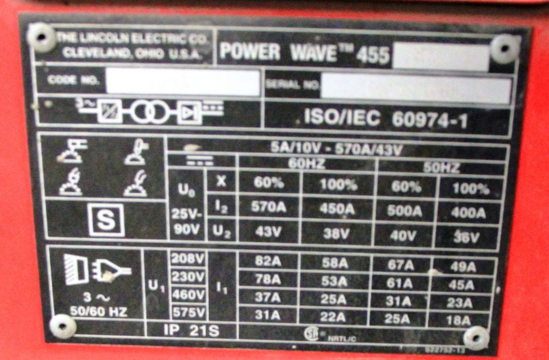 LINCOLN POWERWAVE 455M/STT ELECTRIC POWERED WELDER, C/W LINCOLN POWER FEED 10M DUAL FEED WIRE - Image 5 of 5