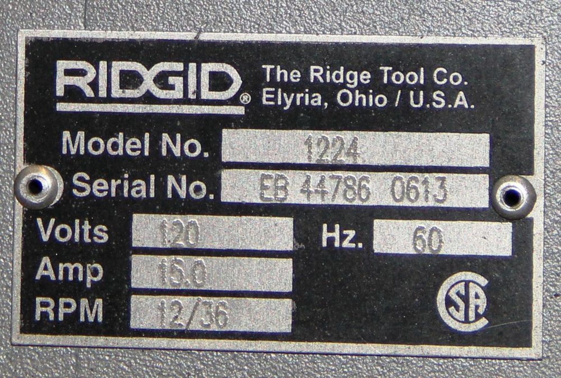 RIDGID 1224 ELECTRIC PIPE THREADER, SPARE THREADING HEAD, FOOT CONTROL SWITCH, FOUR WHEELED CART, - Image 4 of 4