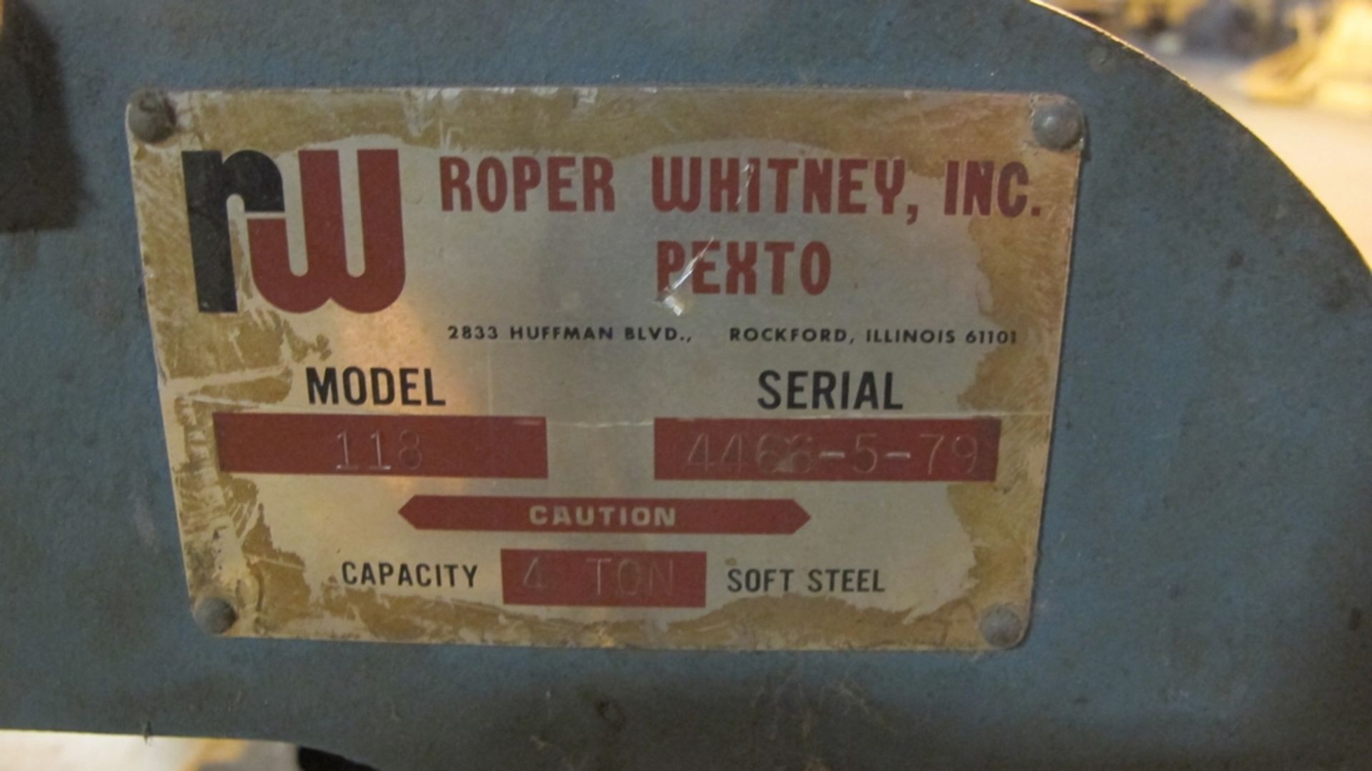 ROPER WHITNEY INC, PEXTO MODEL 118, 4 TON CAP SOFT STEEL, S/N 4466-5-79 - Image 2 of 2