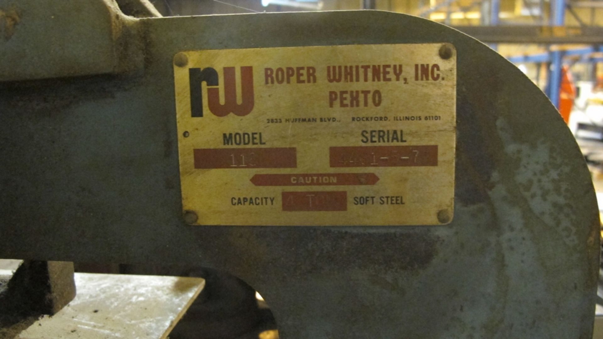 ROPER WHITNEY INC, PEXTO MODEL 118, S/N 4461-5-7, 4 TON CAP, SOFT STEEL - Image 2 of 2