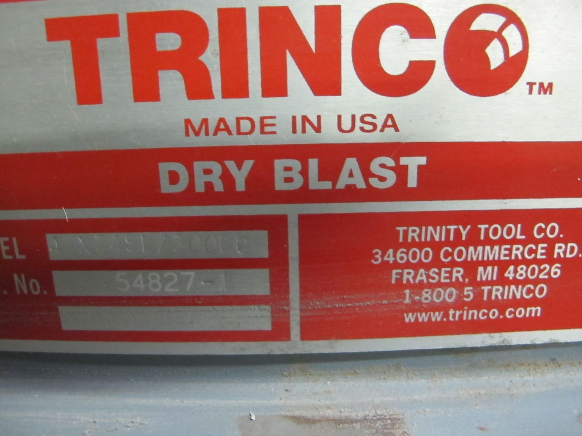 TRINCO 48 X 24 SL300RD SANDBLAST CABINET, S/N 54827 - Image 2 of 2