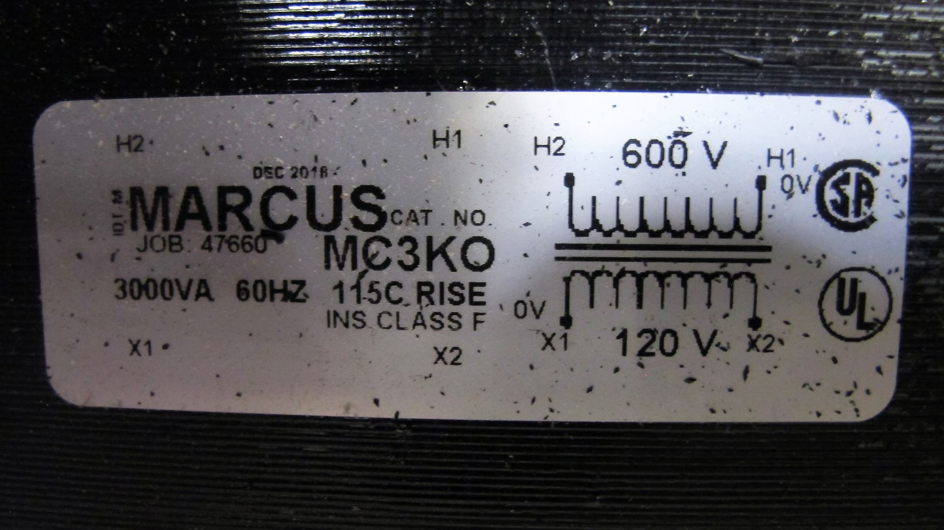 MARCUS CONTROL TRANSFORMER, 600V - Image 4 of 4