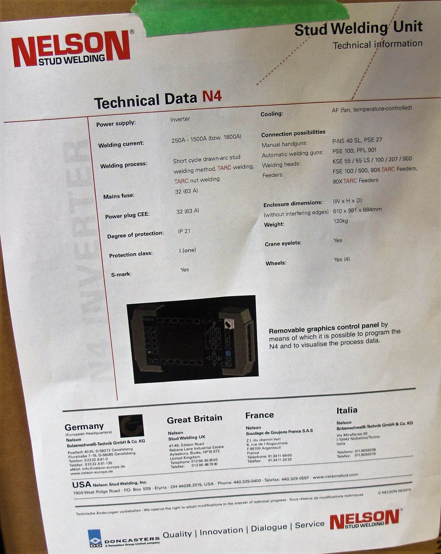 NELSON N4 STUD WELDER, PART NO. 77-06-53, S/N 1220215, PENDANT CONTROL, NELSON STEUERBOX NTC-1SE, - Image 12 of 12