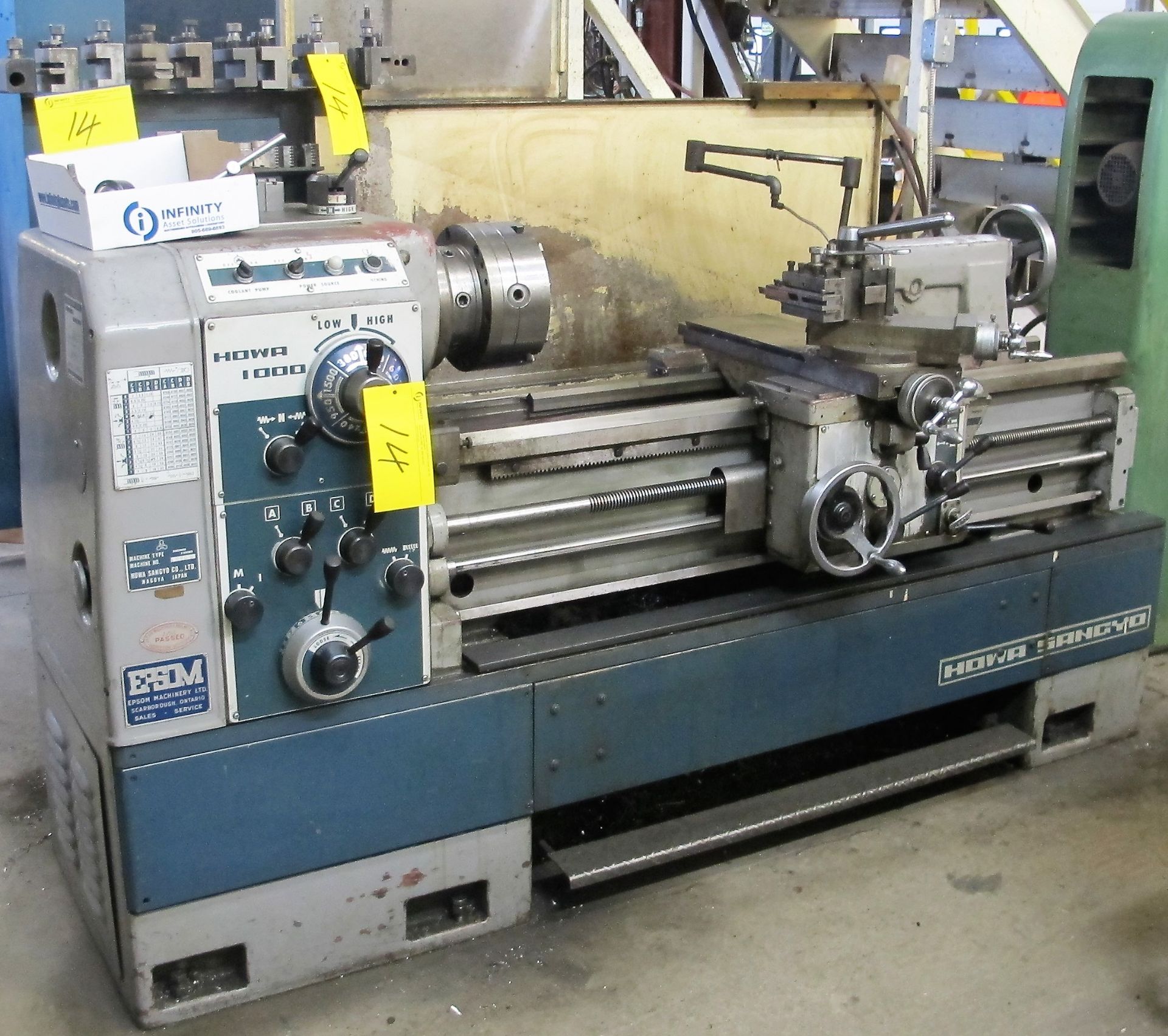 HOWA SANGYO 1000 ENGINE LATHE, S/N 10409, 9" 3-JAW CHUCK, 20" SWING, 54" BED, TAILSTOCK, TOOL