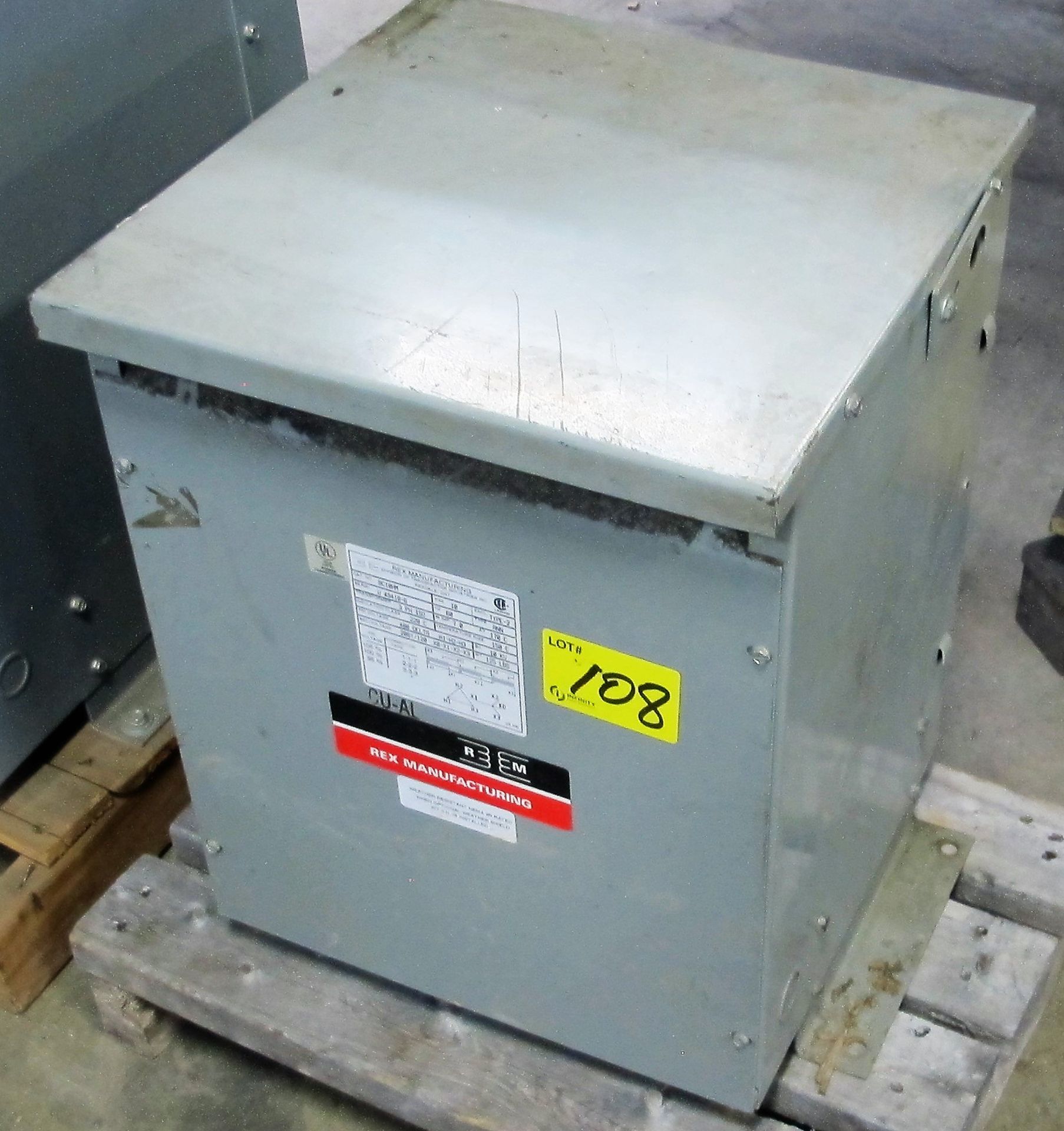 REX MANUFACTURING 10KVA TRANSFORMER, 480 PRIMARY, 208/120 SECONDARY