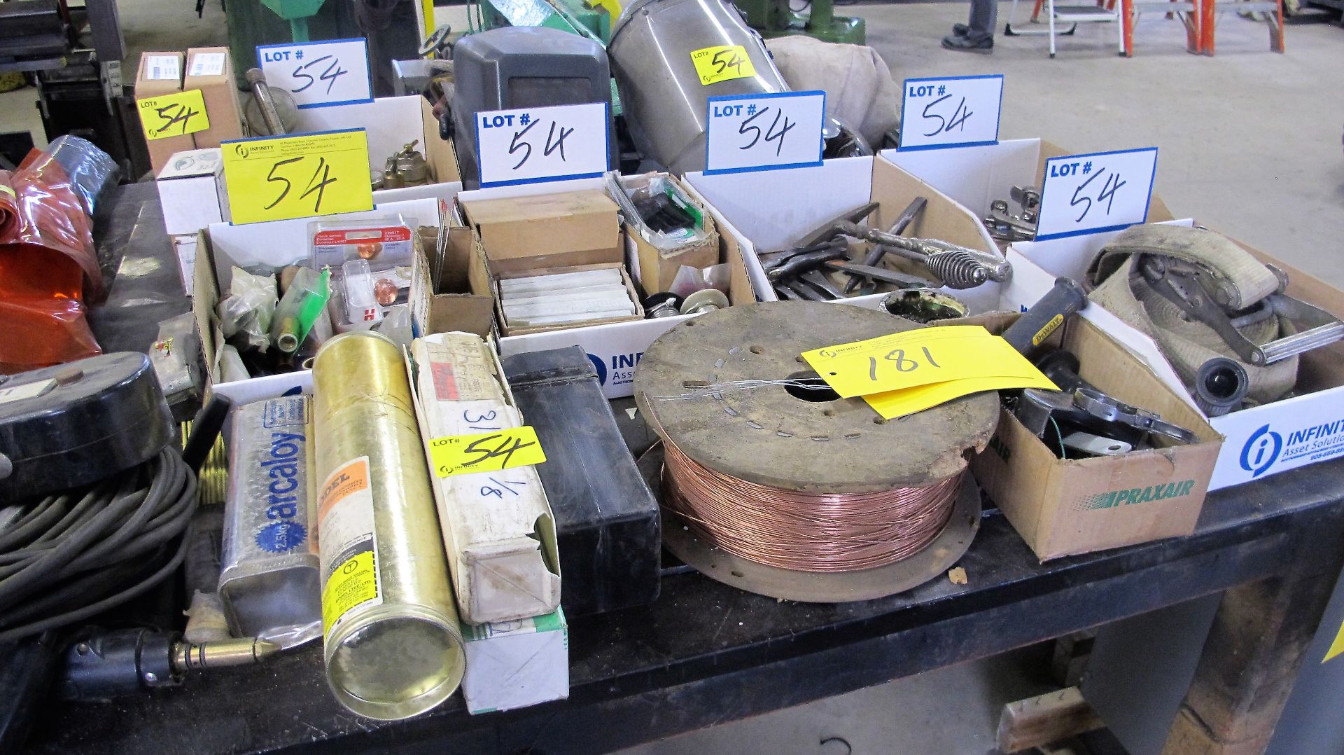 LOT WELDING SUPPLIES, WIRE, CLAMPS, RODS, SOLDERING SUPPLIES, MASKS, REGULATORS, ETC.