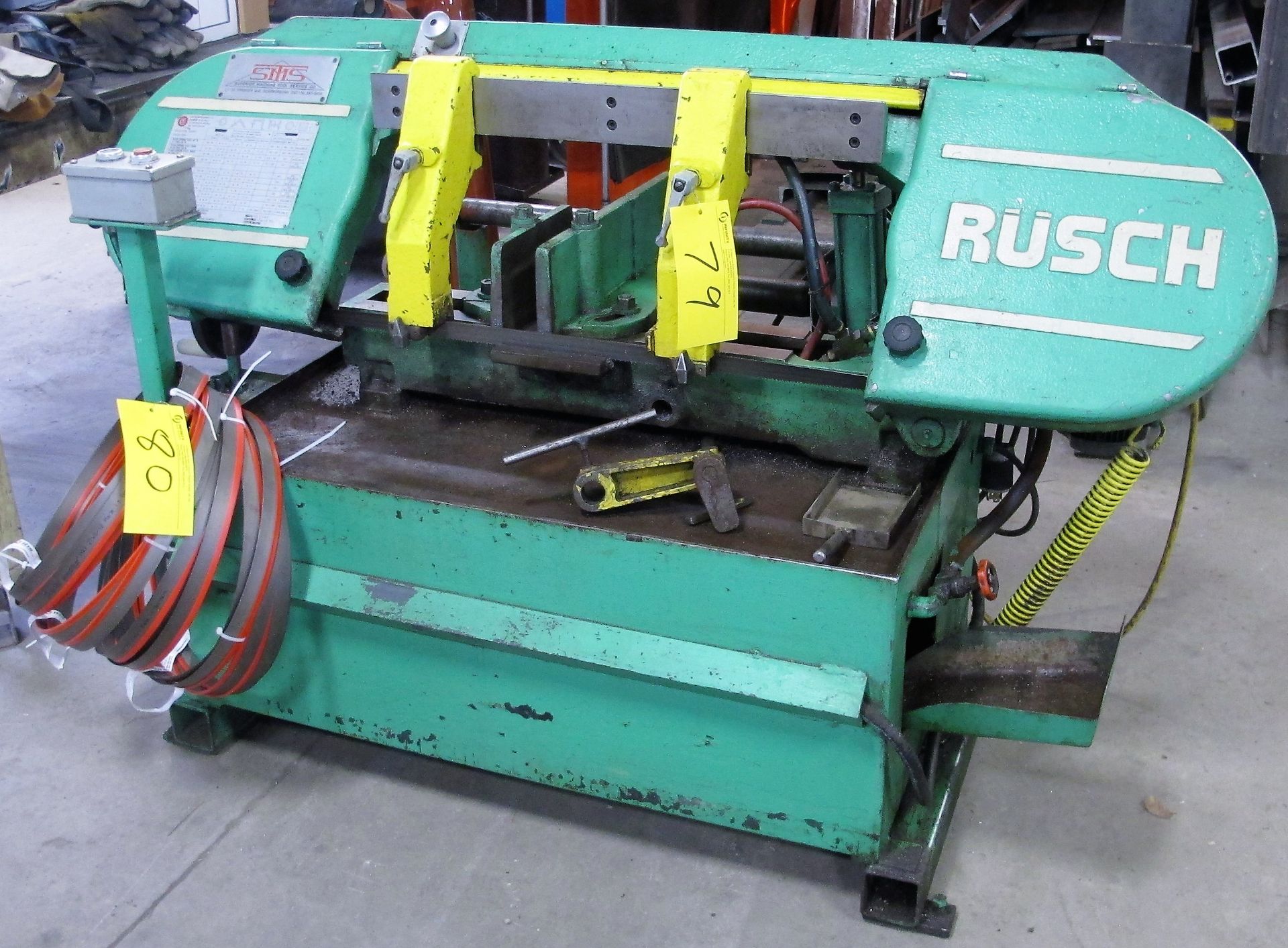 RUSCH HBS250 HORIZONTAL BANDSAW, S/N H8408132 W/ (2) SUPPORT STANDS