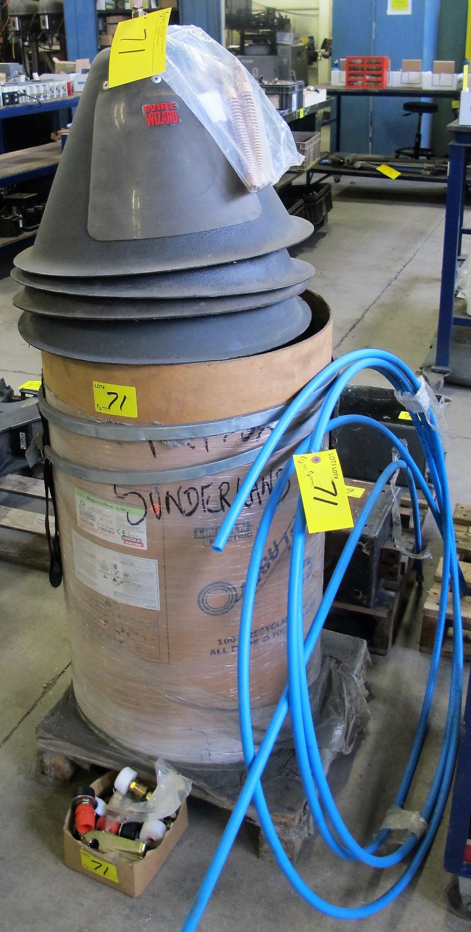 SUPERARC L-56 WELDING WIRE, APPROX. 500LB W/ WIRE WIZARD FEEDERS, PARTS, ETC.