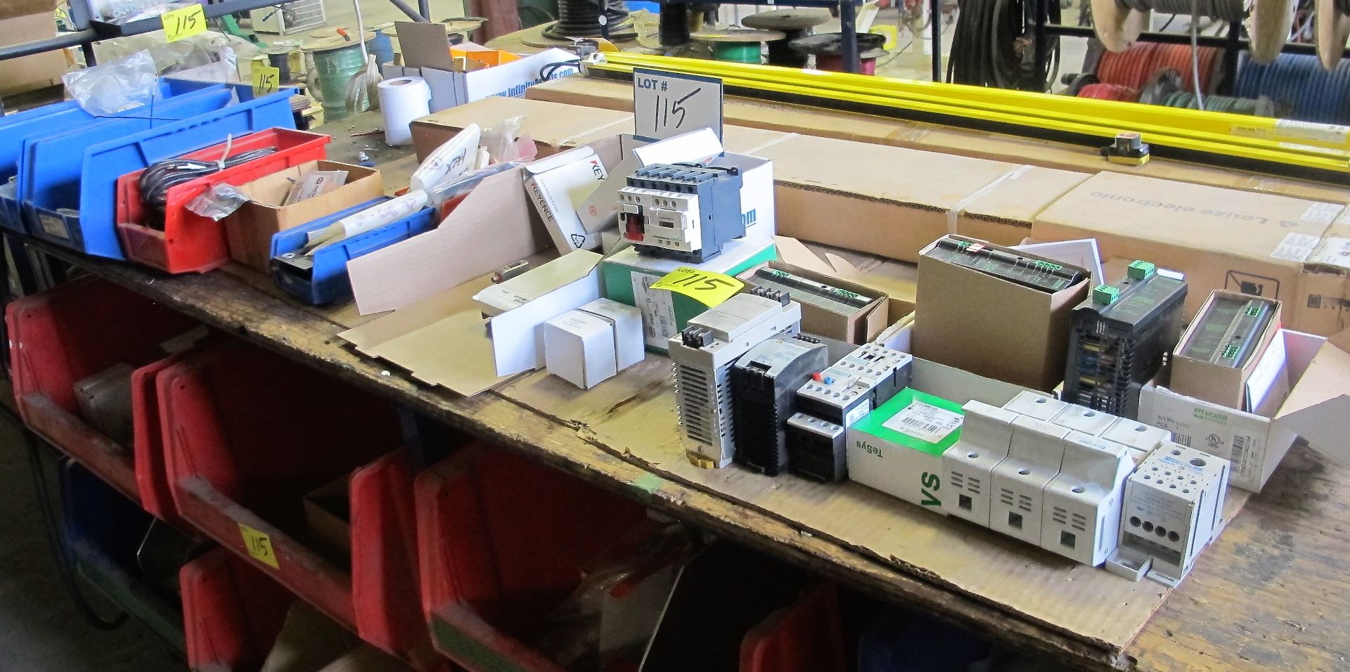 METAL WORKBENCH W/ CONTENTS INCLUDING ASST. ALLEN-BRADLEY/MURR/KEYENCE RELAYS, CONTACTORS, POWER - Image 2 of 3