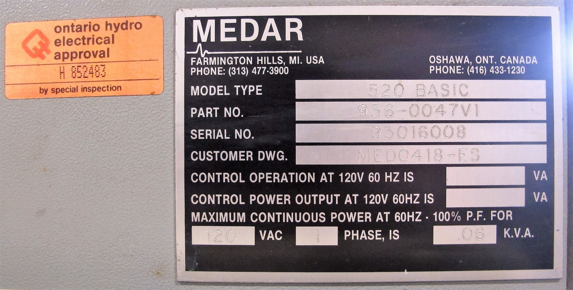 MEDAR MEDWELD 500S SPOT WELDER (NO HEAD), 120KVA, DIGITAL CONTROL, ETC. - Image 6 of 6