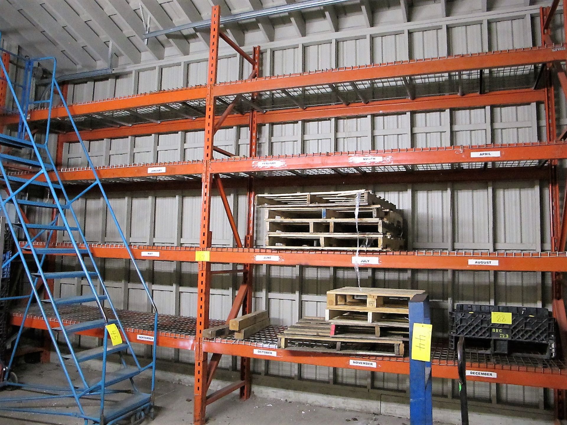 LOT OF 2 SECTIONS OF PALLET RACKING W/CAGE INSERT SHELVES (10'W X 12'T X 42"D PER SECTION)