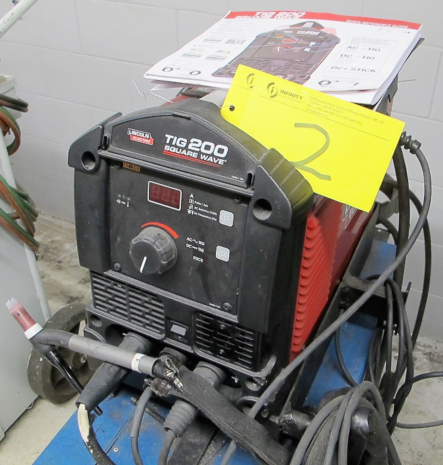 LINCOLN ELECTRIC TIG 200 SQUARE WAVE WELDER W/FOOT PEDAL, CABLES, GUN, REGULATORS, S/N M3L7020352