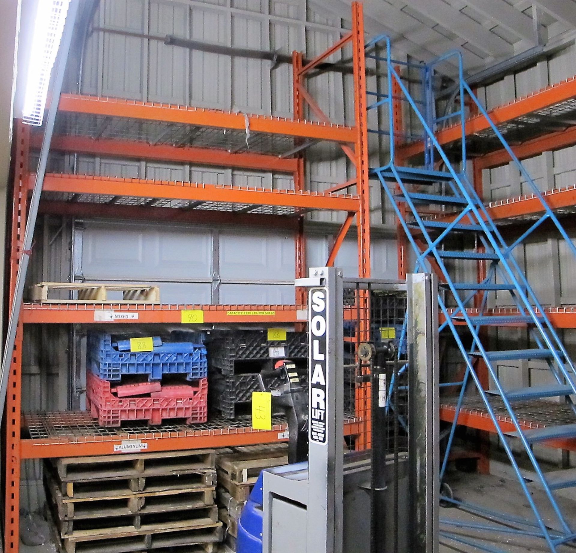 LOT OF 1 SECTIONS OF PALLET RACKING W/CAGE INSERT SHELVES (8'W X 12'T X 42"D PER SECTION)