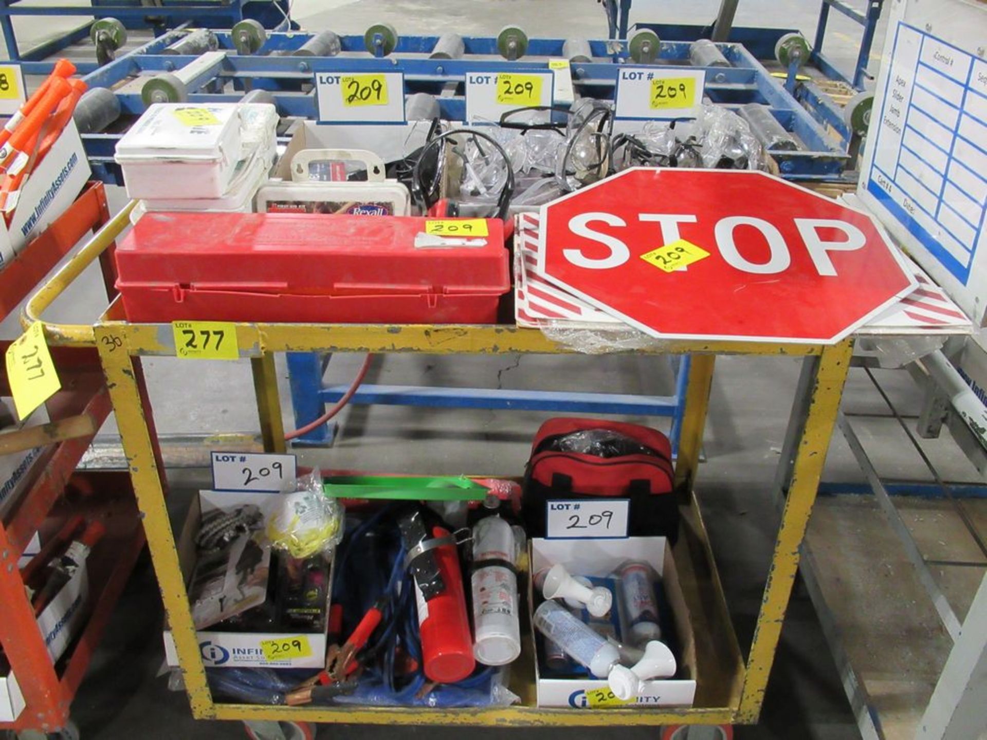 ASST. SAFETY SUPPLIES, GLASSES, SIGNS, FIRST AID KITS, ETC, NO CART