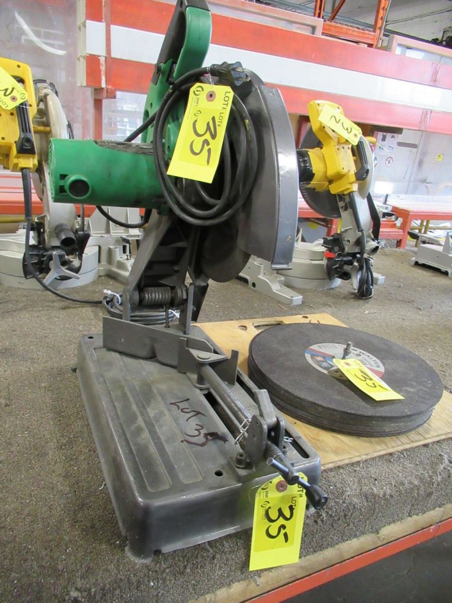 HITACHI CC145SF 14" CHOP SAW, S/N C000365 W/ WALTER CHOP SAW BLADES - Image 2 of 4