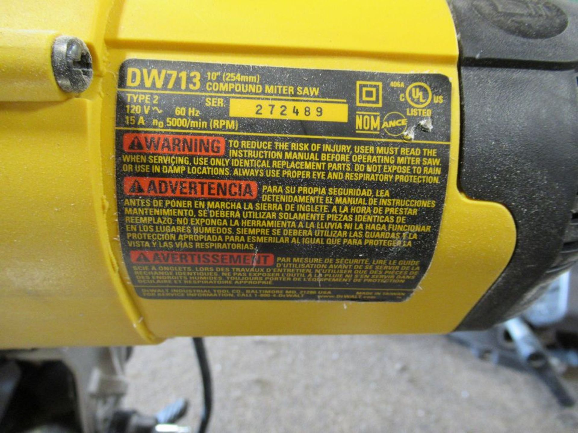 DEWALT DW-713 10" COMPOUND MITRE SAW, S/N 272489 - Image 3 of 3