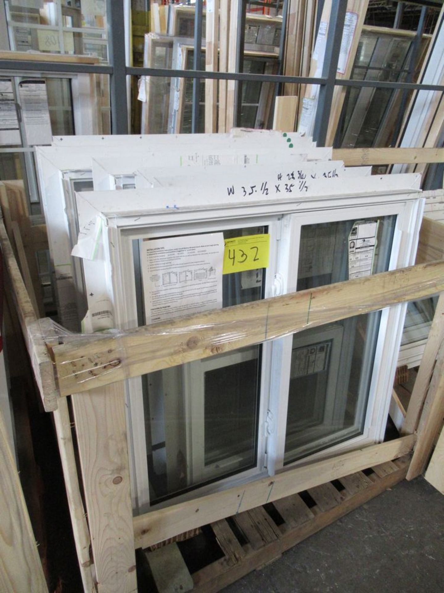 8 PCS ASST. 3- 35.5" X 23.75" APPROX, 5 -35.5" x 35.5" APPROX. WHITE SIDE SLIDER WINDOWS ETC, 1