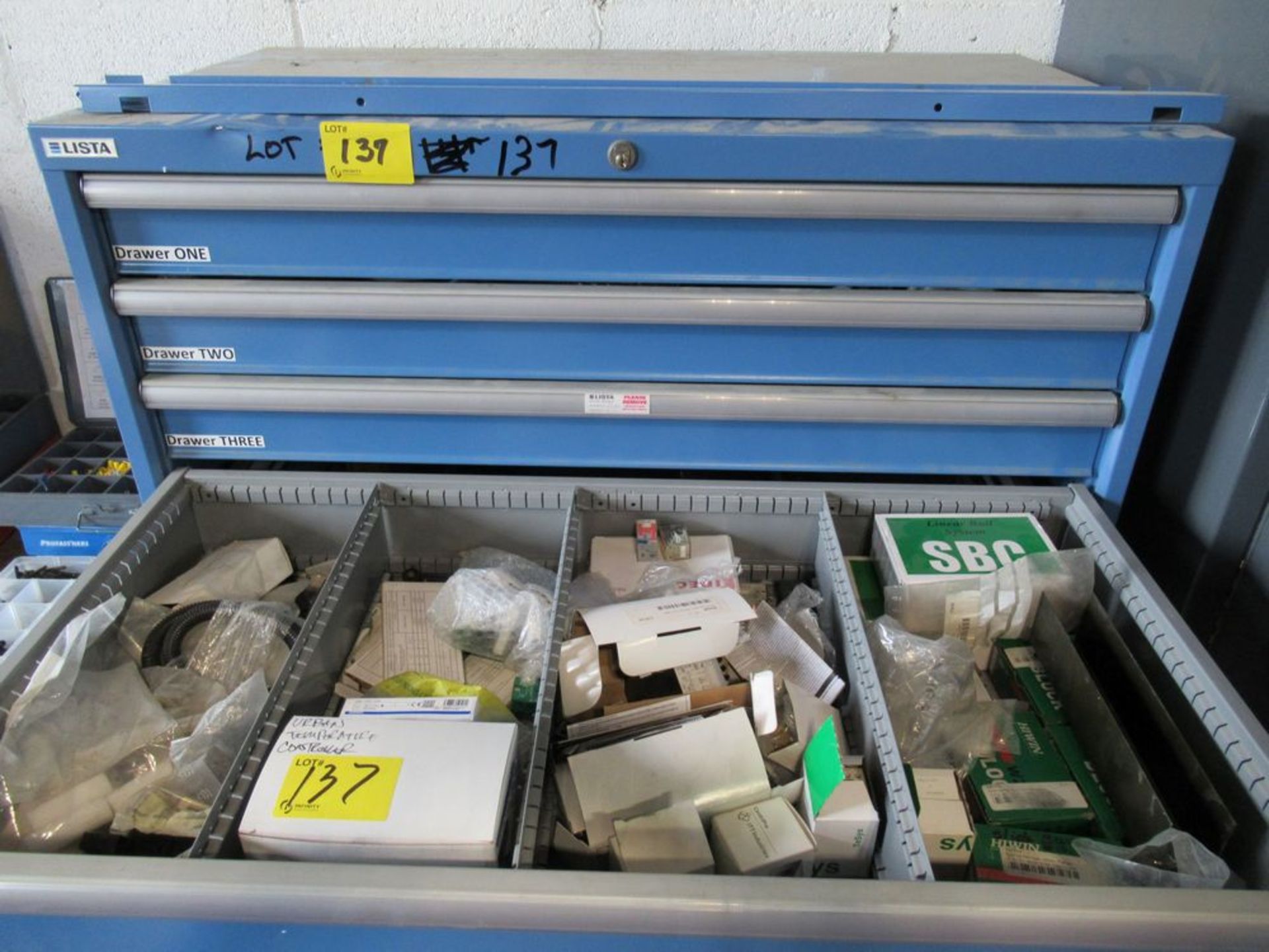 LISTA 9-DRAWER PORTABLE PARTS CABINET W/ CONTENTS, ELECTRICAL, PNEUMATIC PARTS, ETC. - Image 6 of 11