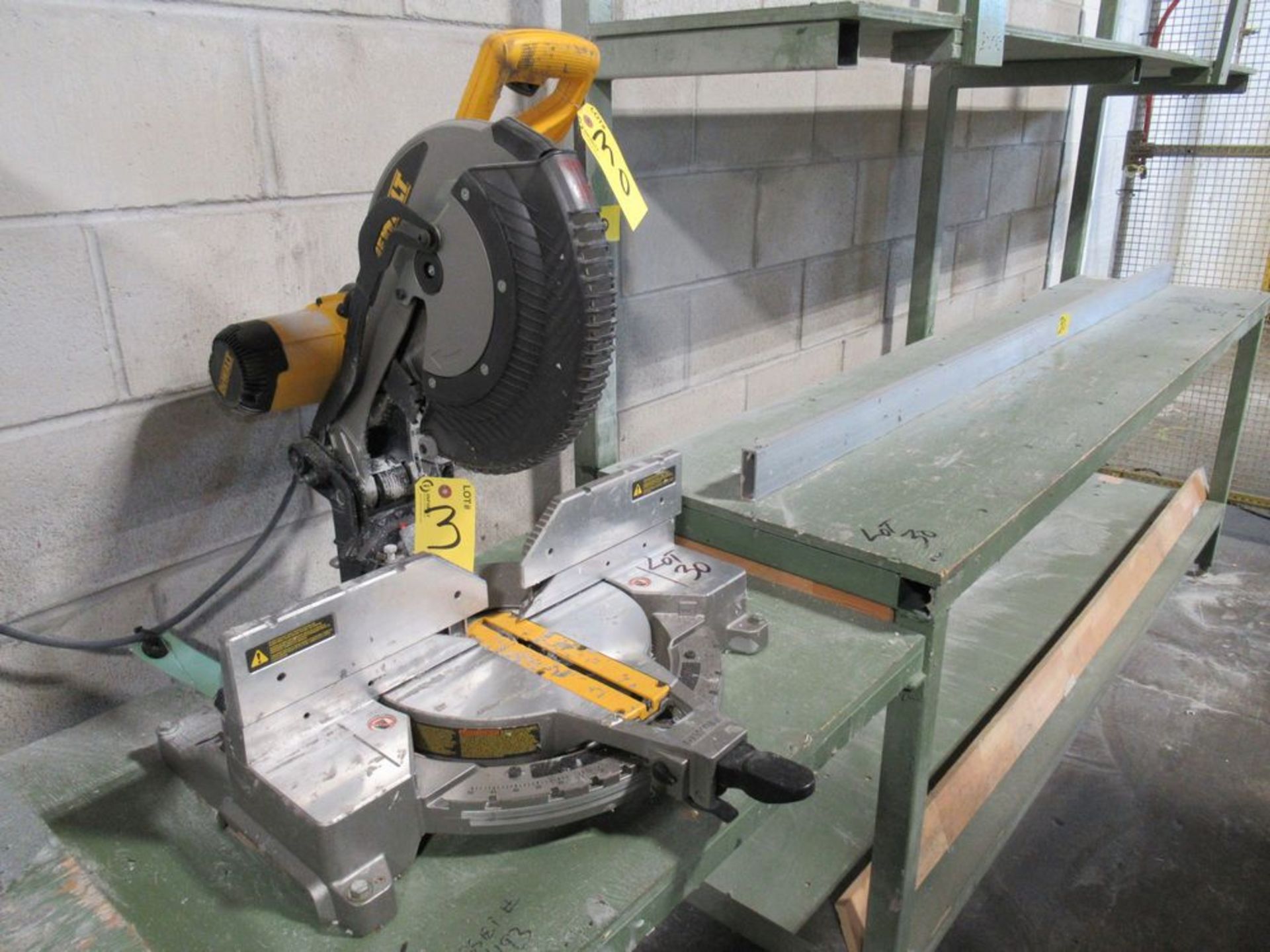 DEWALT DW-716 12" COMPOUND MITRE SAW, S/N 13150 W/ 24" X 8' TABLE