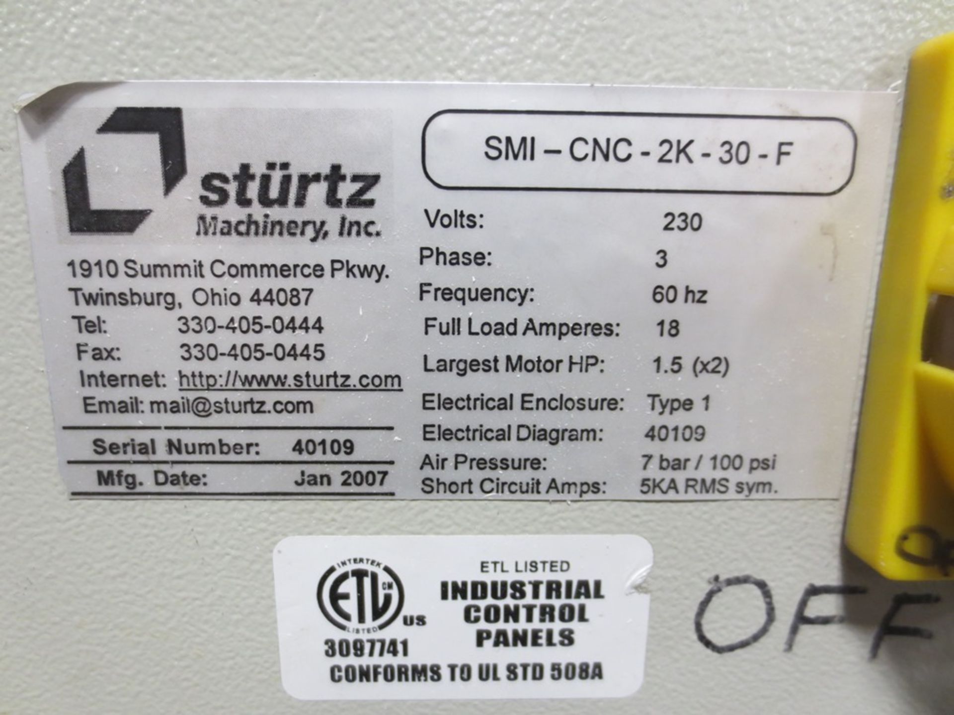 2007 STURTZ CNC-2K-30-F 2-HEAD CORNER CLEANER, 16-1/2" MIN, 120"W MAX, 1"-6" PROFILE HEIGHT, SELF- - Image 6 of 9