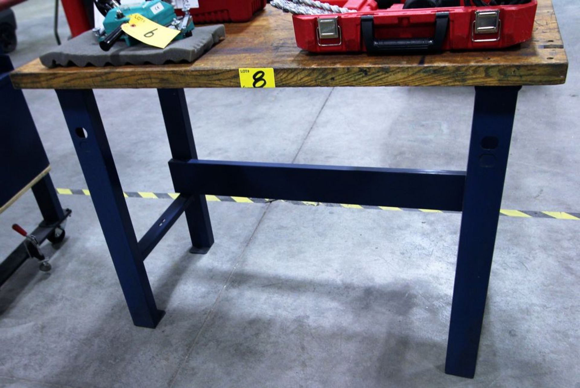 WOODEN TOP STEEL BASE SHOP TABLE