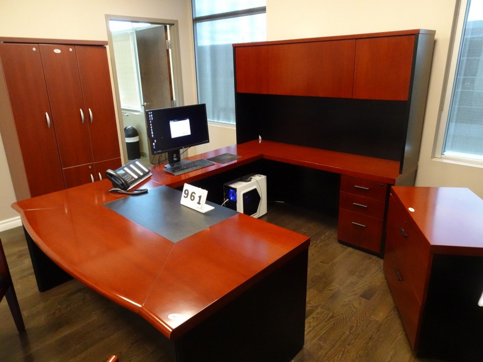 PRESIDENT OFFICE SUITE CONSISTING OF U SHAPED DESK, W/STORAGE, 2 DRAWER LATERAL FILING CABINET, - Image 3 of 8