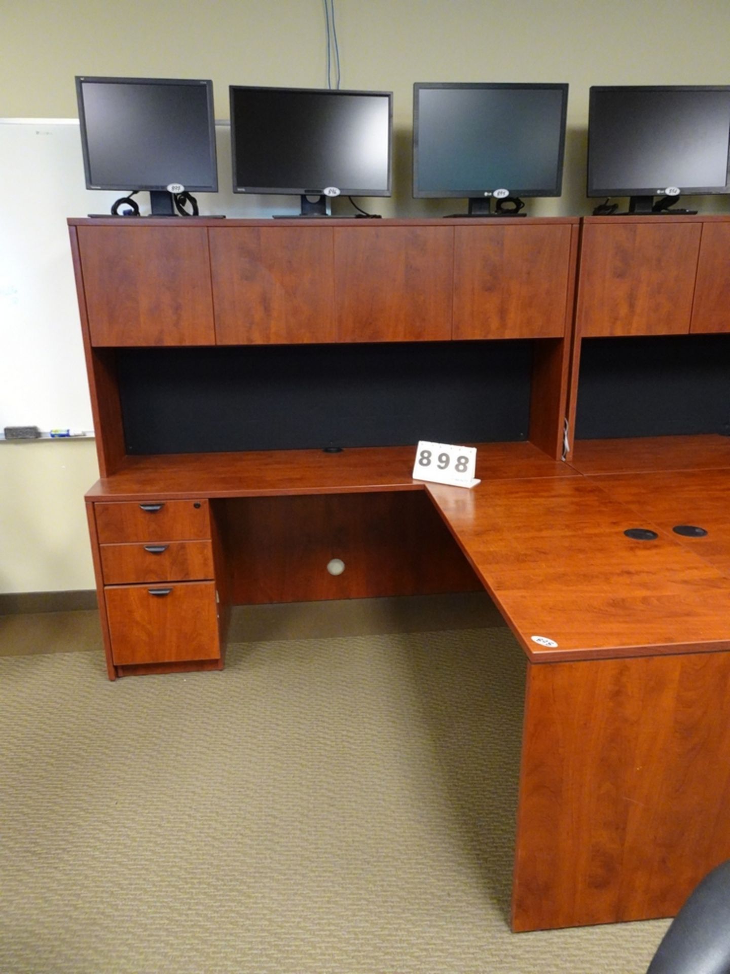 L SHAPED EXECUTIVE DESK W/OVERHEAD STORAGE (RIGHT HAND)