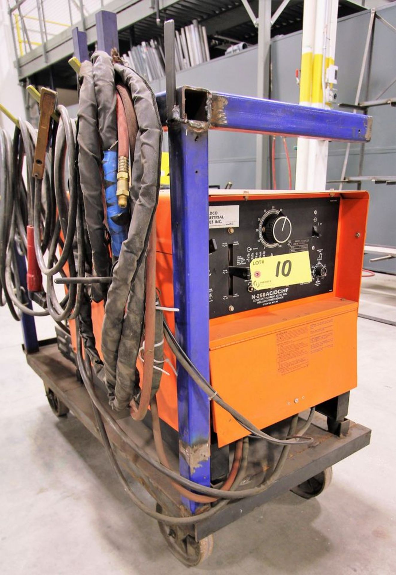 N-25 AC/DC/HF ELECTRIC WELDER, C/W FOUR WHEELED CART, S/N JK637237