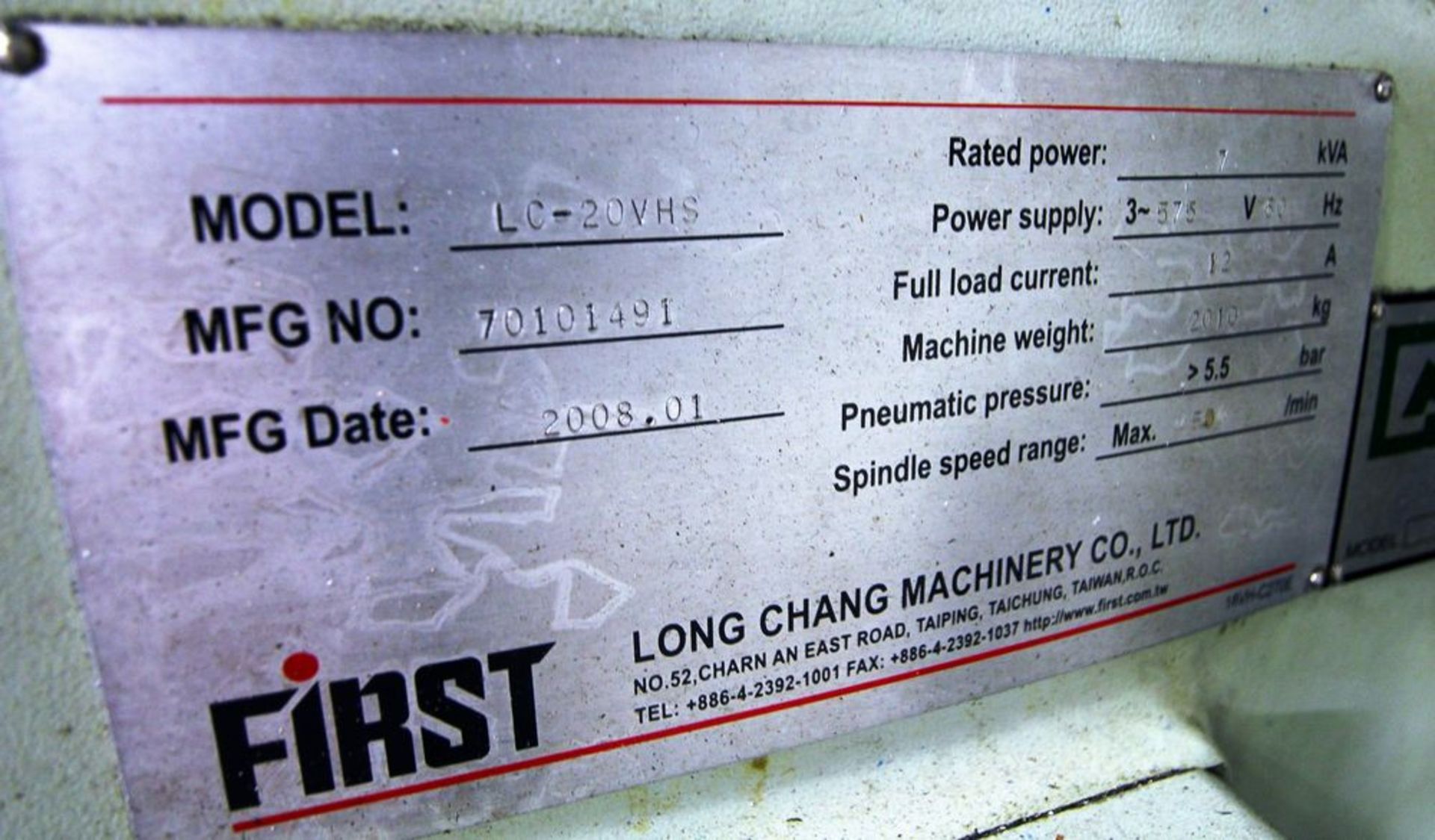 2008 FIRST LC-20VHS VERTICAL/HORIZONTAL MILLING MACHINE, ALIGN AIR POWER DRAWBAR, HEIDENHAIN - Image 6 of 7