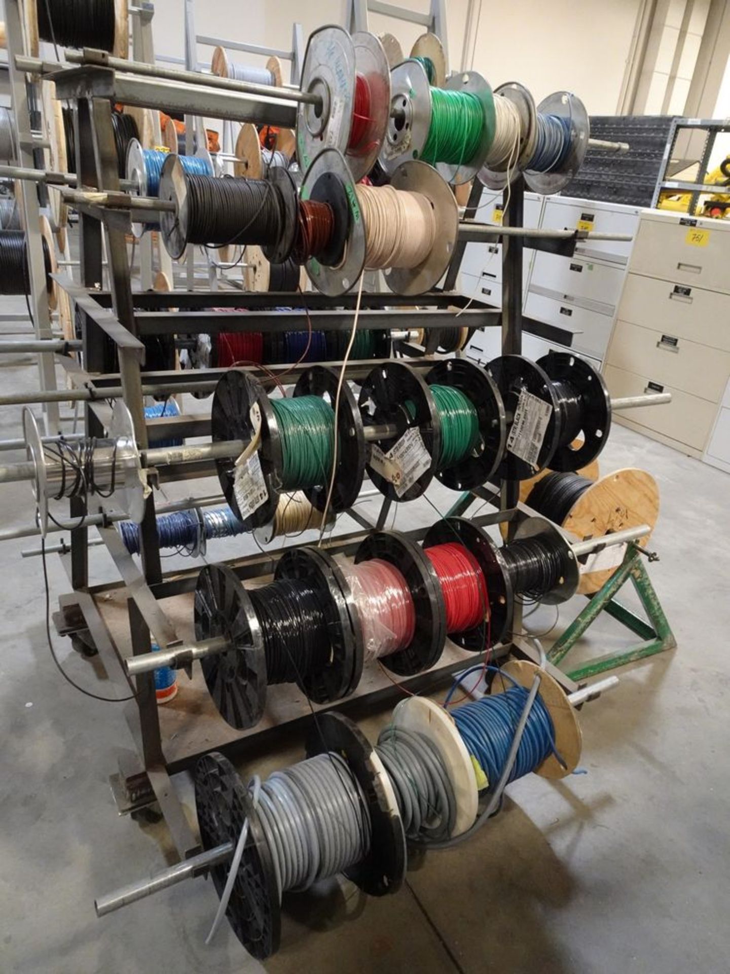 CUSTOM BUILT WIRE STORAGE RACK W/ASSORTED ROLLS OF WIRE - Image 4 of 6