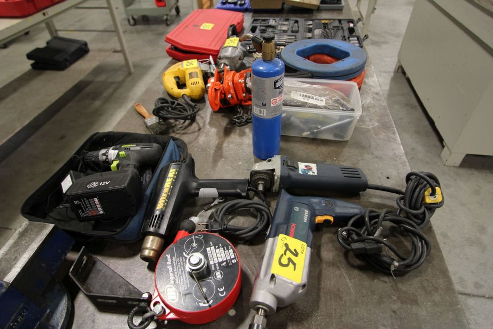 ASSORTED SOCKETS, JIG SAW, GRINDER, DRILL, BALANCER, HEAT GUN, COME-A-LONG, ETC - Image 2 of 2