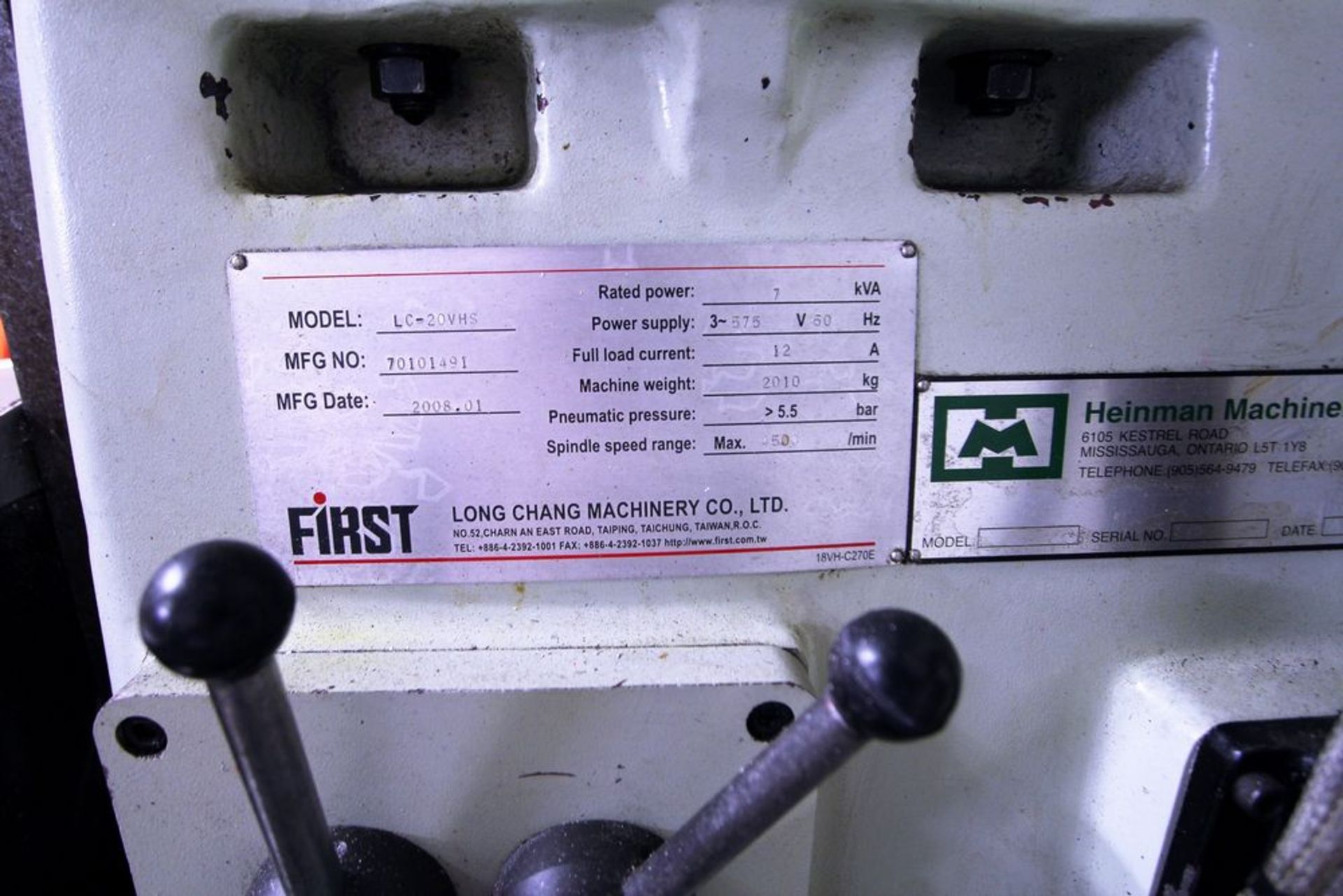 2008 FIRST LC-20VHS VERTICAL/HORIZONTAL MILLING MACHINE, ALIGN AIR POWER DRAWBAR, HEIDENHAIN - Image 7 of 7