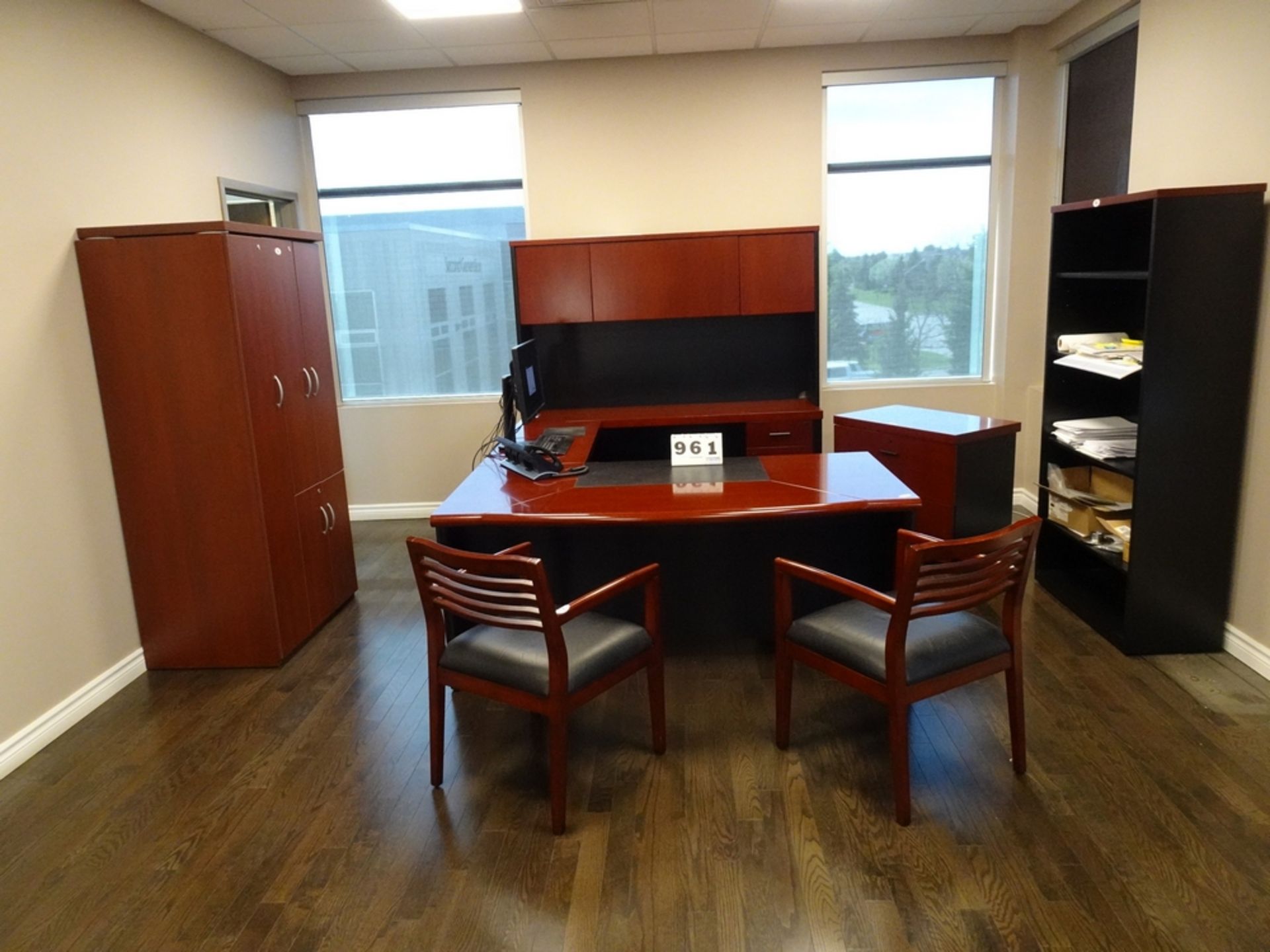 PRESIDENT OFFICE SUITE CONSISTING OF U SHAPED DESK, W/STORAGE, 2 DRAWER LATERAL FILING CABINET,