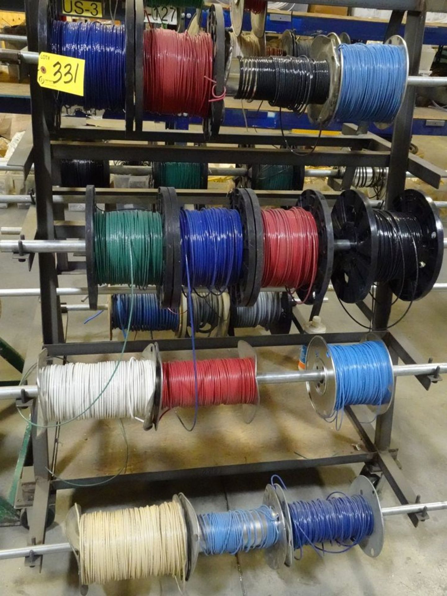 CUSTOM BUILT WIRE STORAGE RACK W/ASSORTED ROLLS OF WIRE - Image 3 of 6