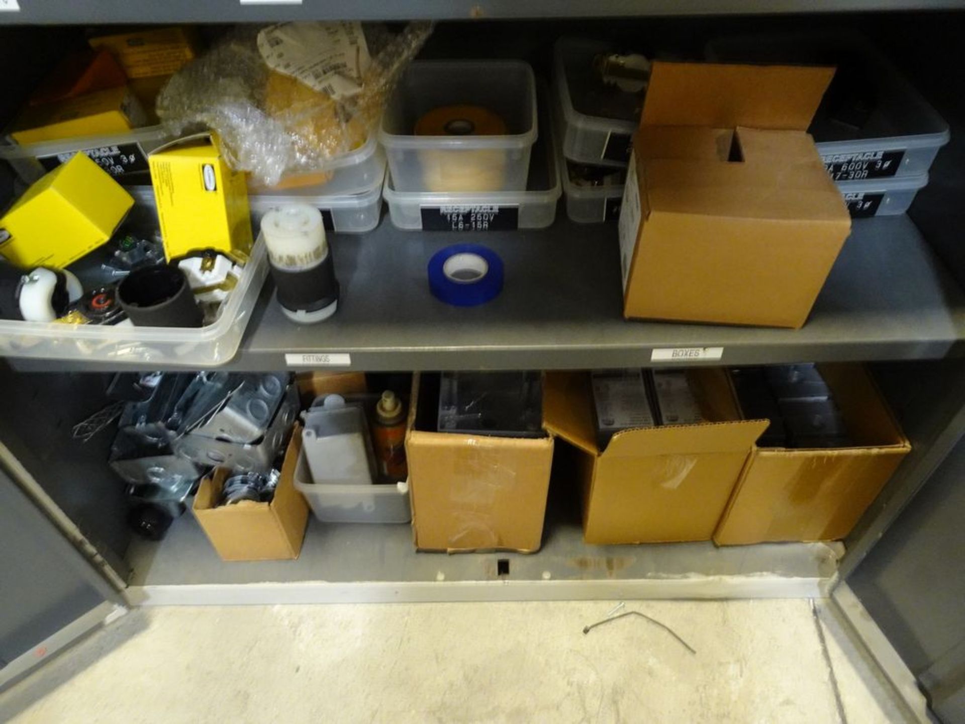 2 DOOR CABINET W/ASSORTED PRODUCT, PLUGS, ELECTRICAL, FITTINGS, ETC. - Image 4 of 4