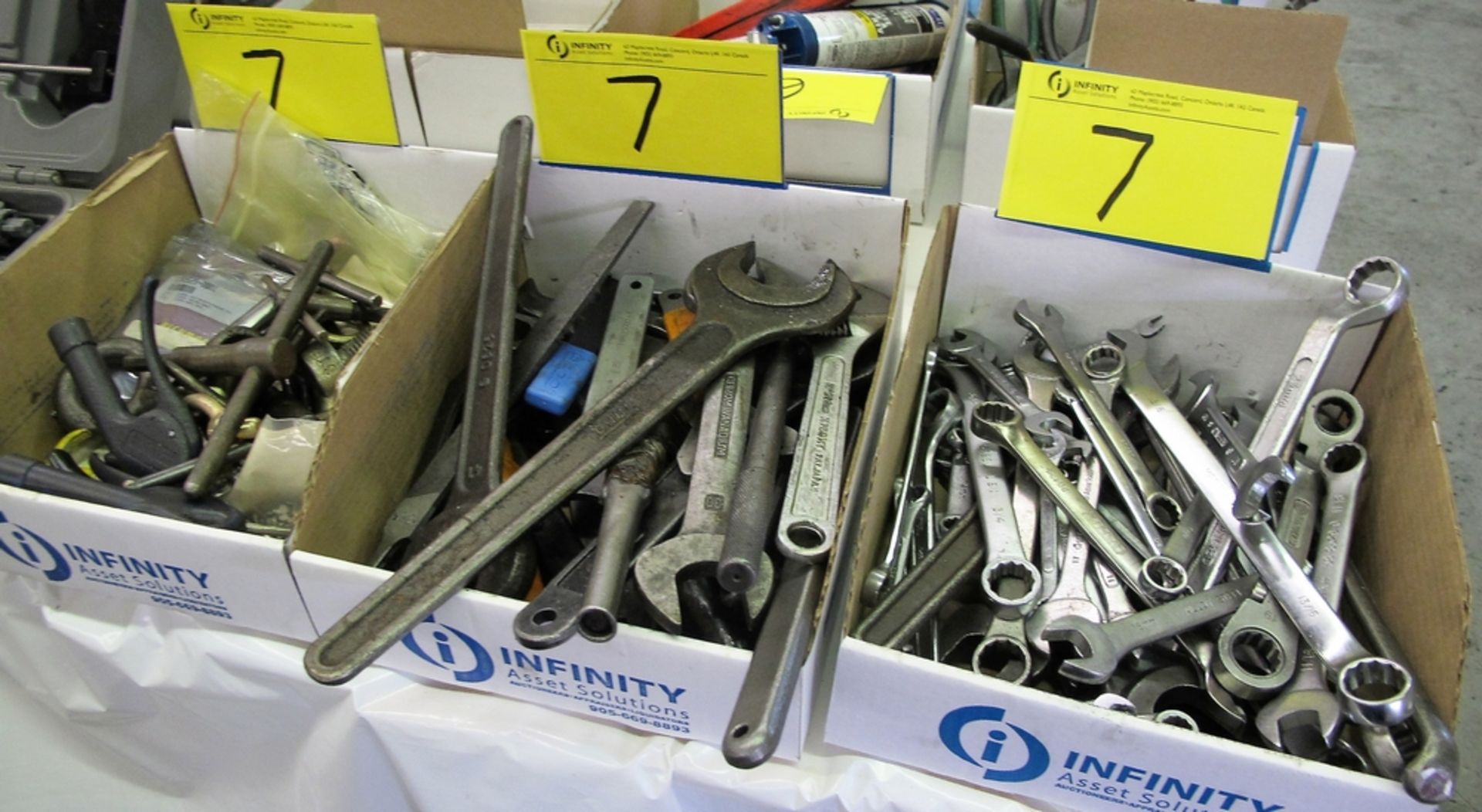 (3) BOXES OF WRENCHES, EYE BOLTS, ETC.