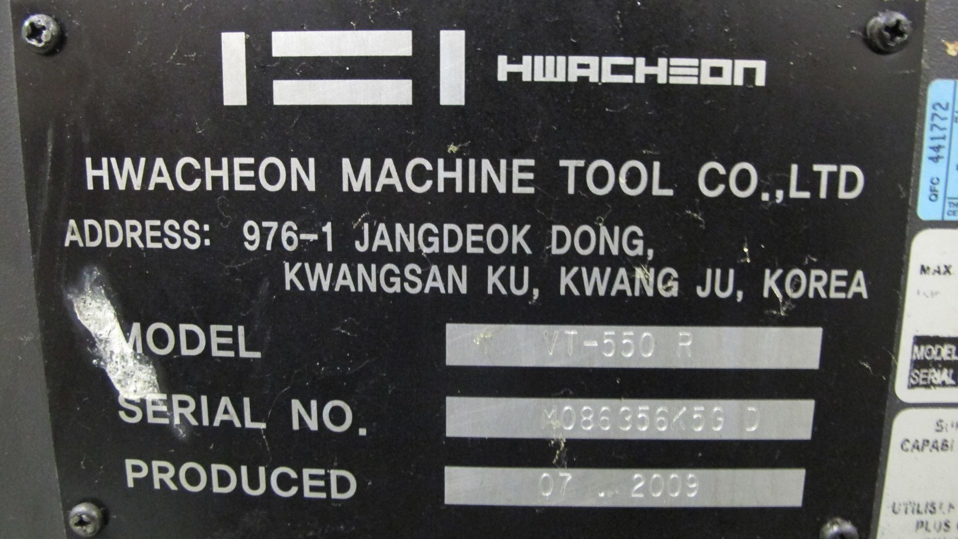 2009 HWACHEON VT-550 R CNC Vertical Turning Center with Fanuc Series Oi-TC CNC Control, 15” Chuck, - Image 6 of 11