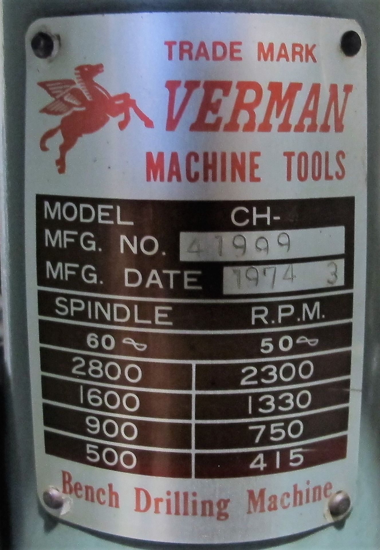 VERMAN CH-5 DRILL PRESS W/ METAL STAND - Image 2 of 2