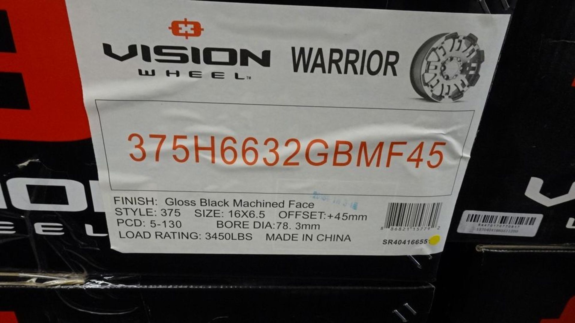 VISION WARRIOR 375 STYLE 16 X 6.5 OFFSET GLOSS BLACK MACHINED FACE ALUMINUM RIMS, 5-HOLE, 5X130 Bolt - Image 3 of 3