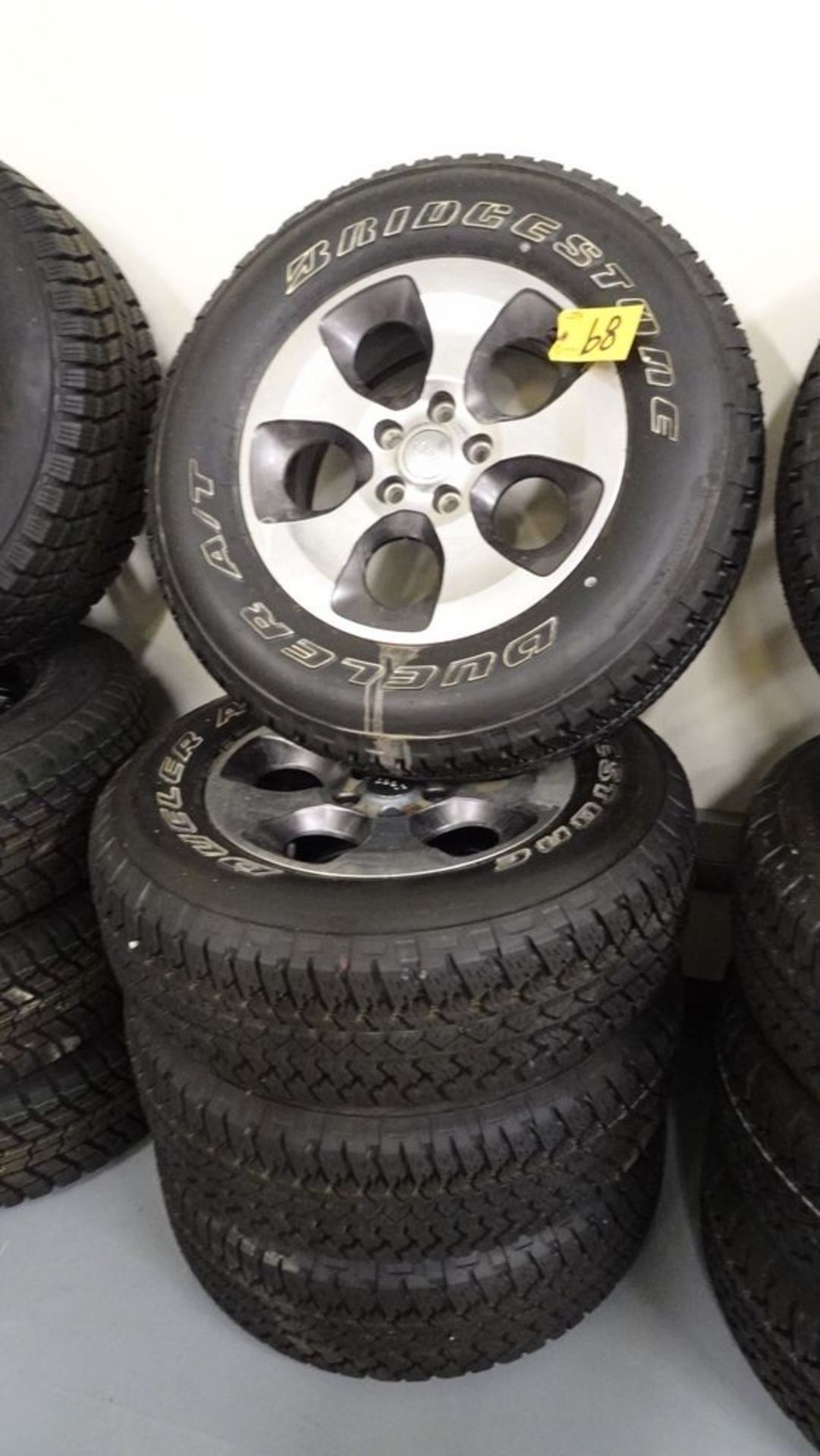 JEEP WRANGLER WHEELS W/ BRIDGESTONE P225/70R18 TIRES C/W 5-HOLE RIMS, 5X5 BOLT PATTERN FITS JEEP,