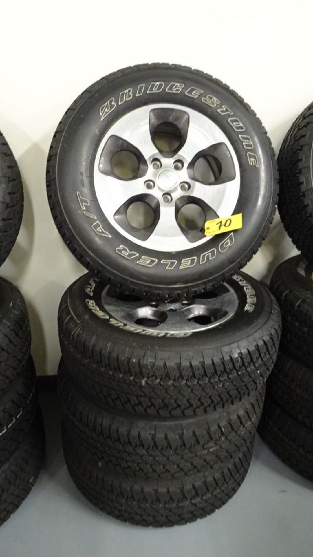 JEEP WRANGLER WHEELS W/ BRIDGESTONE P225/70R18 TIRES C/W 5-HOLE RIMS, 5X5 BOLT PATTERN FITS JEEP,