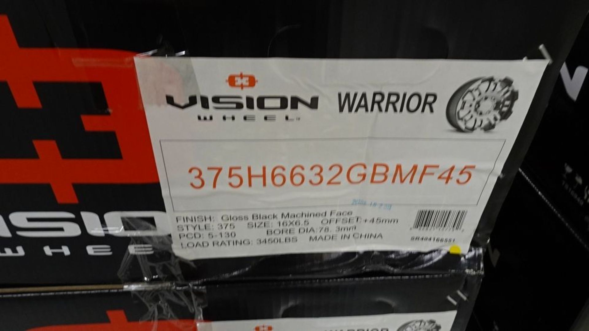 VISION WARRIOR 375 STYLE 16 X 6.5 OFFSET GLOSS BLACK MACHINED FACE ALUMINUM RIMS, 5-HOLE, 5X130 Bolt - Image 2 of 2