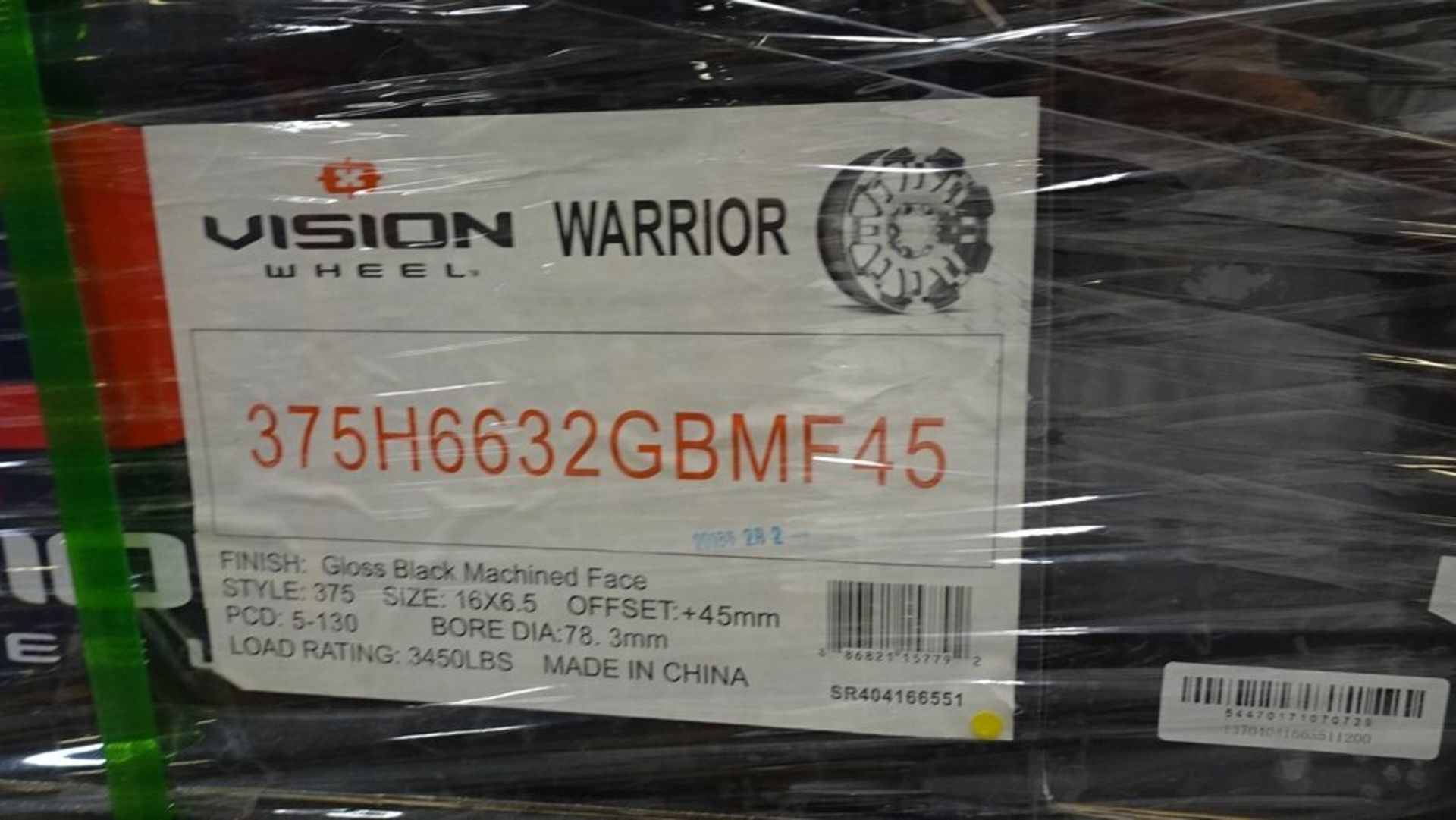 VISION WARRIOR 375 STYLE 16 X 6.5 OFFSET GLOSS BLACK MACHINED FACE ALUMINUM RIMS, 5X130 Bolt Pattern - Image 2 of 2