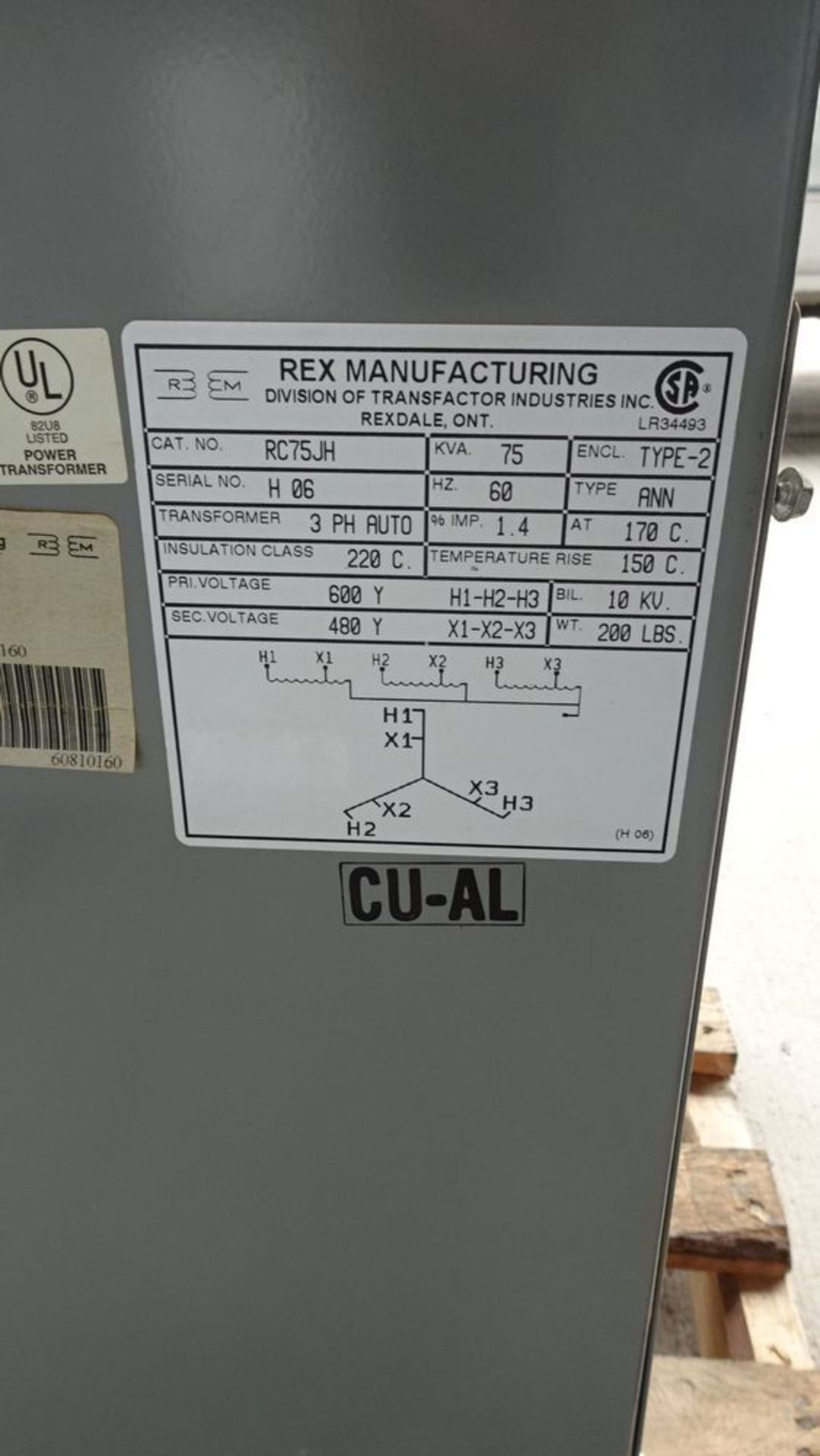 REX MANUFACTURING 75KVA TRANSFORMER (REUTER) - Image 2 of 2