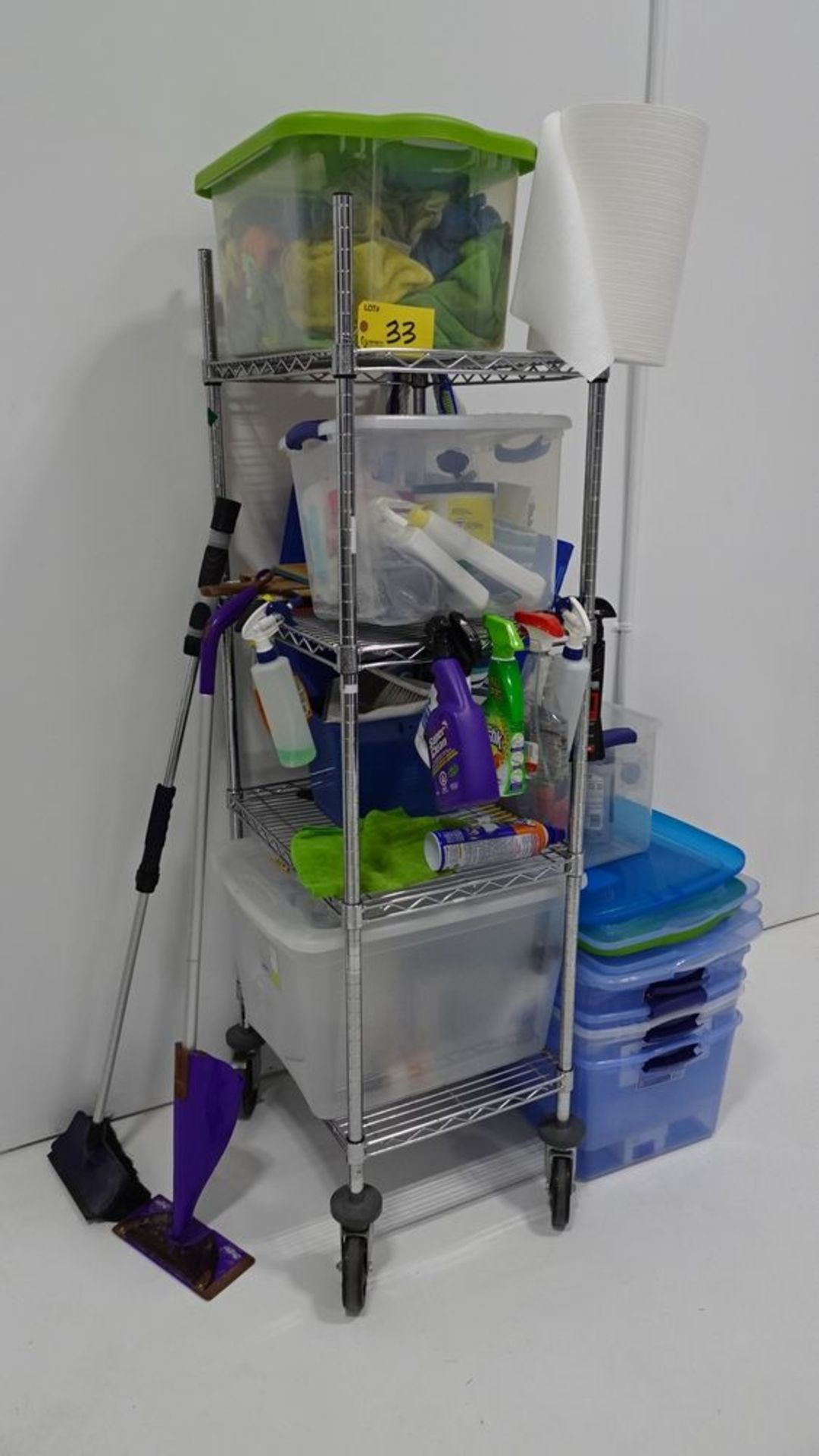 ASST. CLEANING PRODUCT C/W 4-WHEELED SHELF (REUTER)