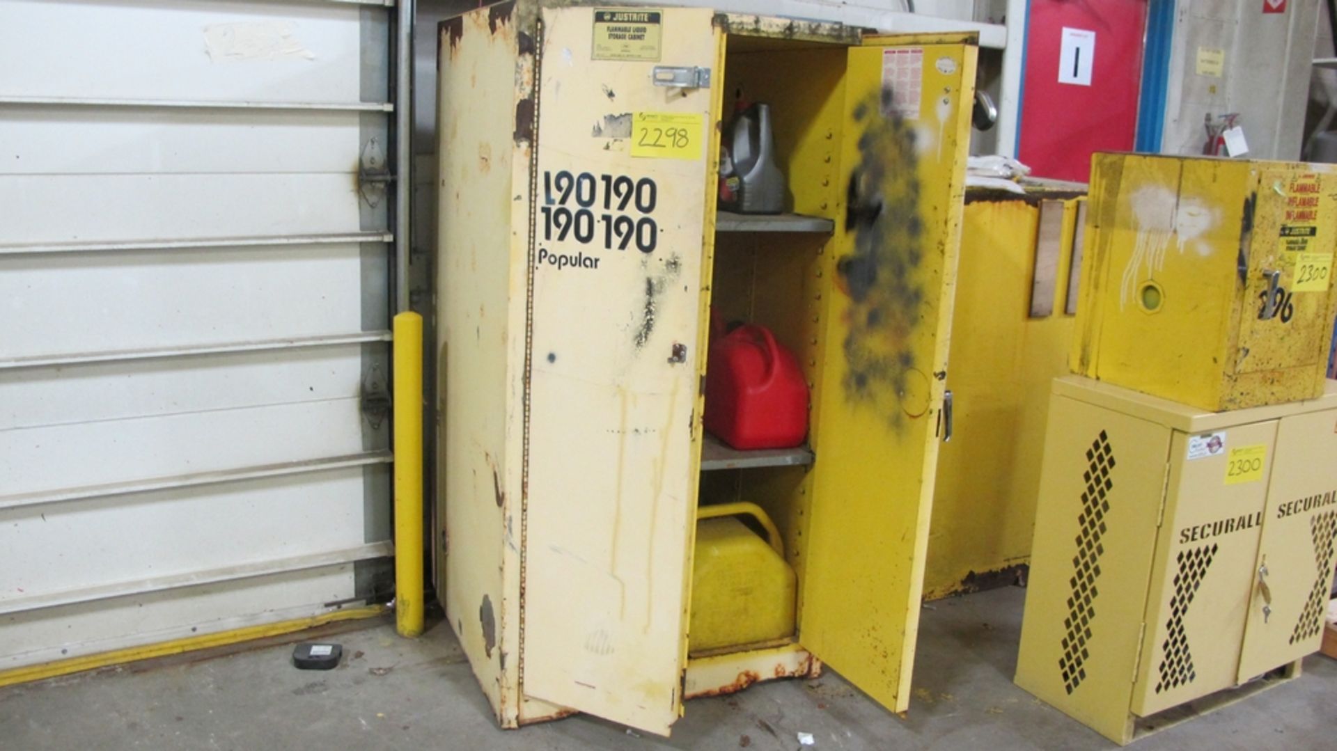 LOT OF JUST RITE FIRE PROOF CABINET W/GAS CANS (100 SHIRLEY AVE KITCHENER)