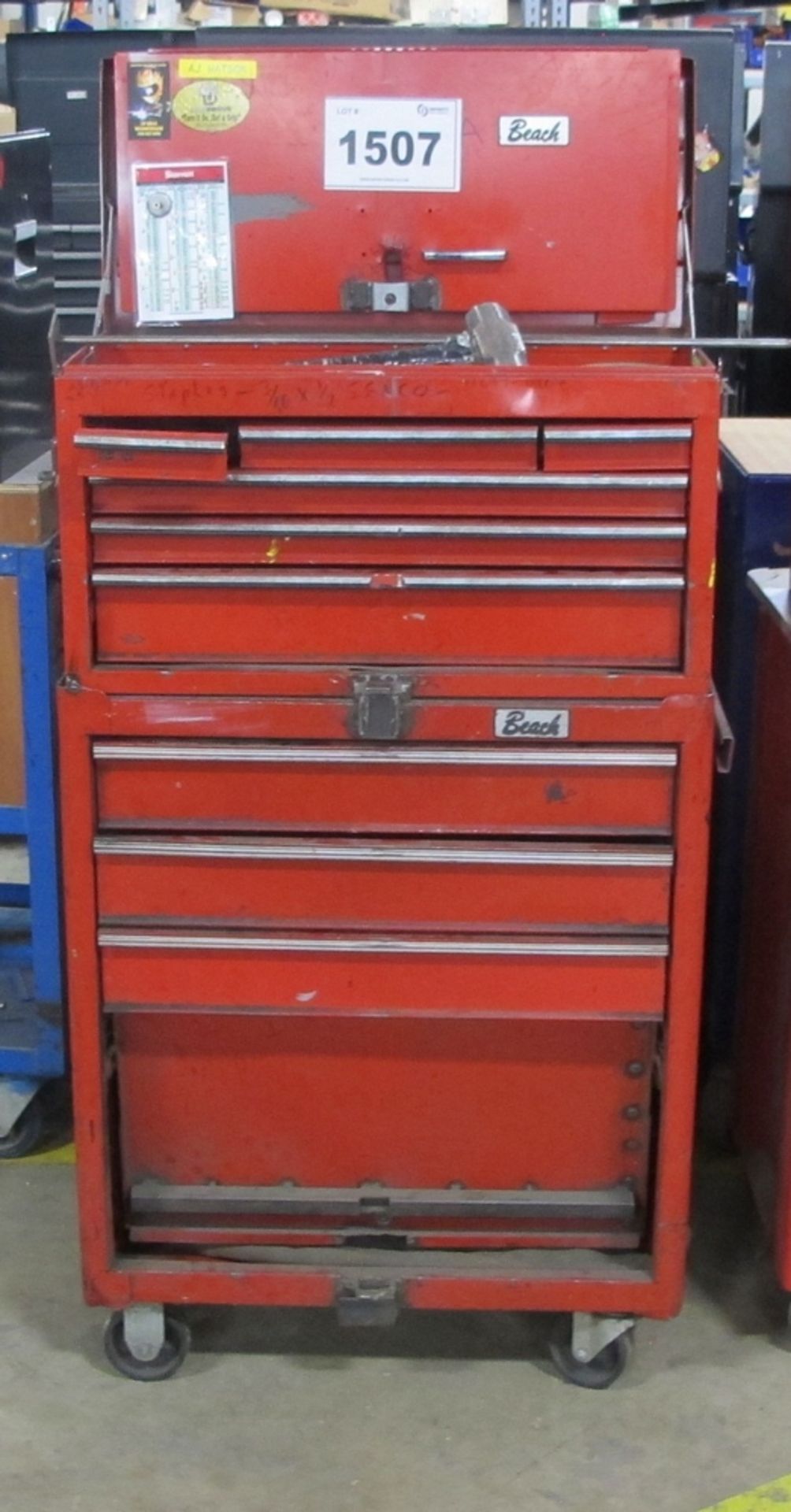 LOT OF 2 BEACH TOOL BOXES, 9 DRAWERS W/TOOLS (100 SHIRLEY AVE KITCHENER)