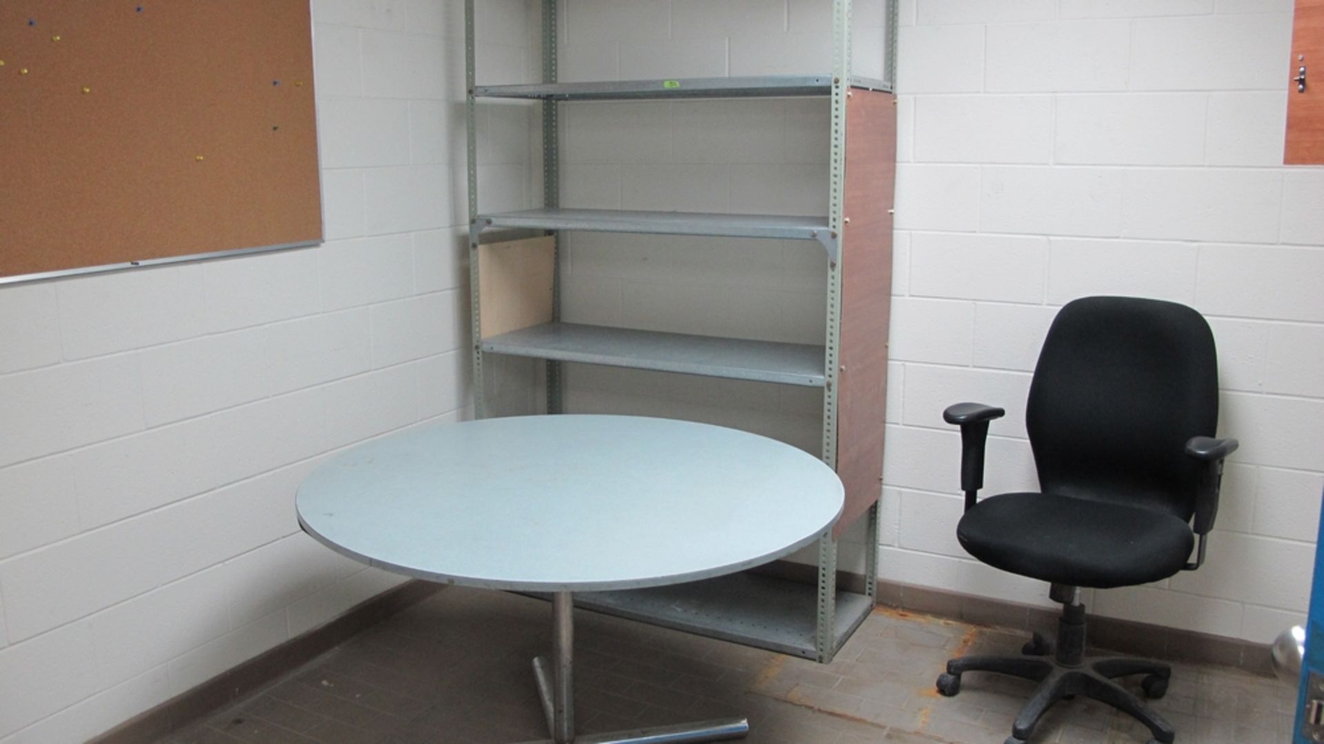 LOT OF CONTENTS OF MAINTENANCE OFFICE (6 SHELVING UNITS, 2 DESKS, 2 CHAIRS AND 2 FILE CABINETS) (100 - Image 2 of 2